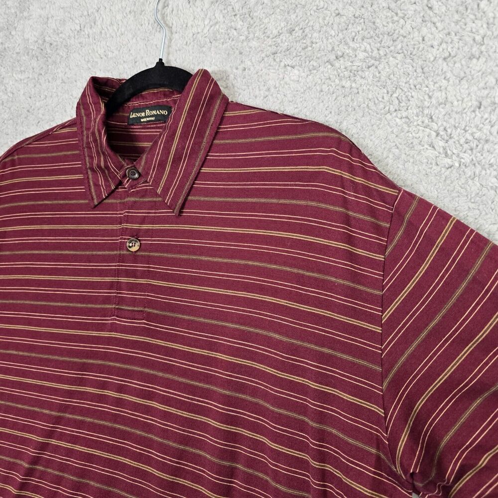 Lenor Romano Striped Polo Shirt Henley Mens Large Made in Italy Maroon Red/Gold - Picture 3 of 7